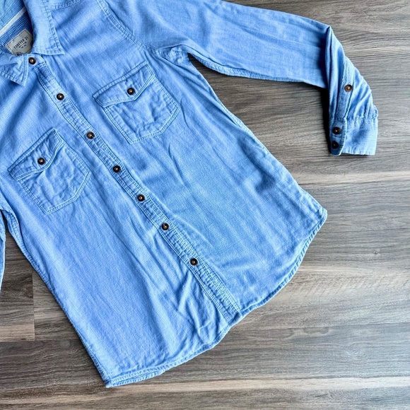 Forever 21 Soft Cotton Gauze Blue & White Checkered Button Down Shirt – Size S - Picture 5 of 8